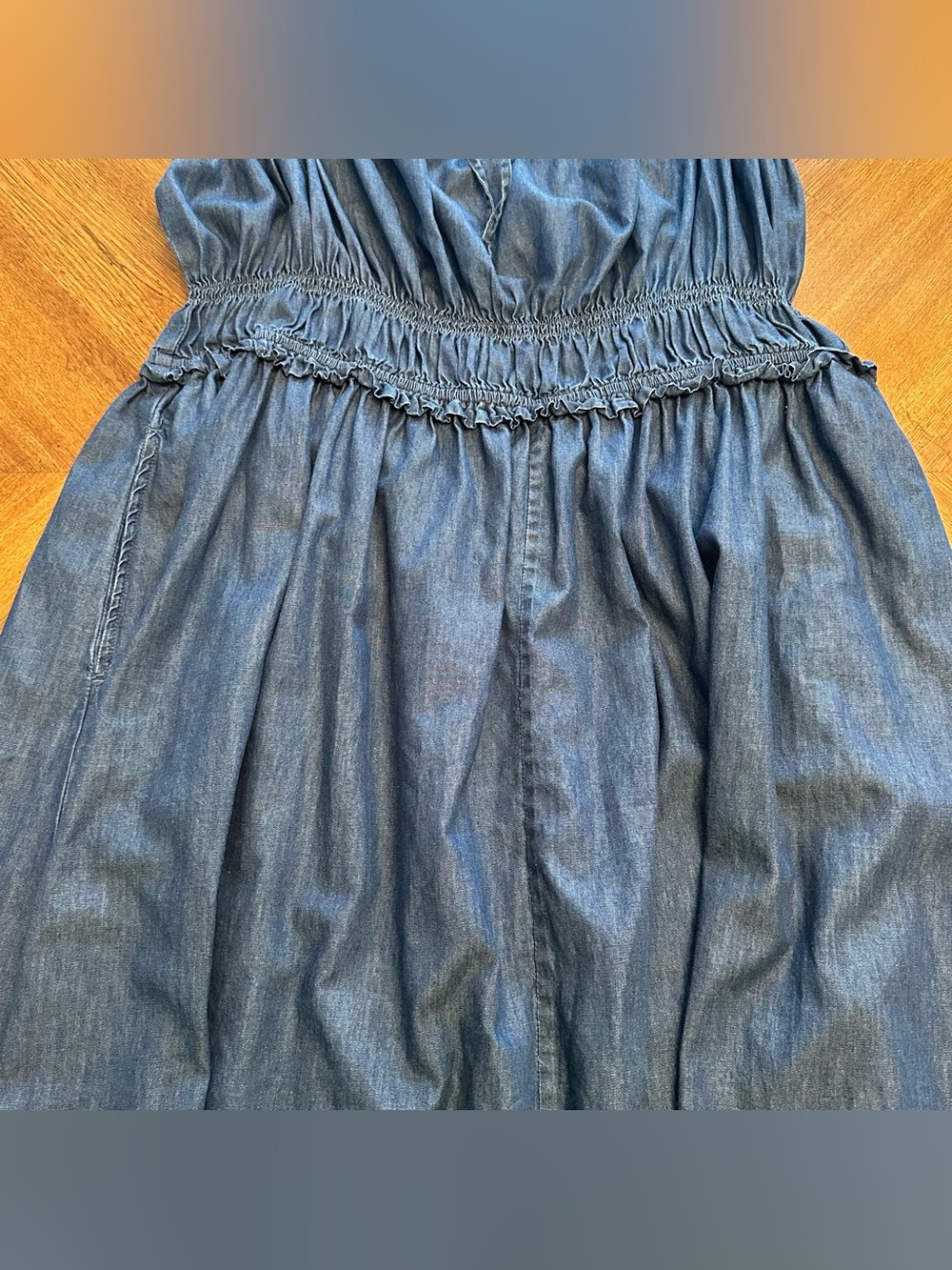 Gap Denim Milkmaid Cotton Western Smocked Tie Front Midi Casual Dress, Size XL - Picture 9 of 15